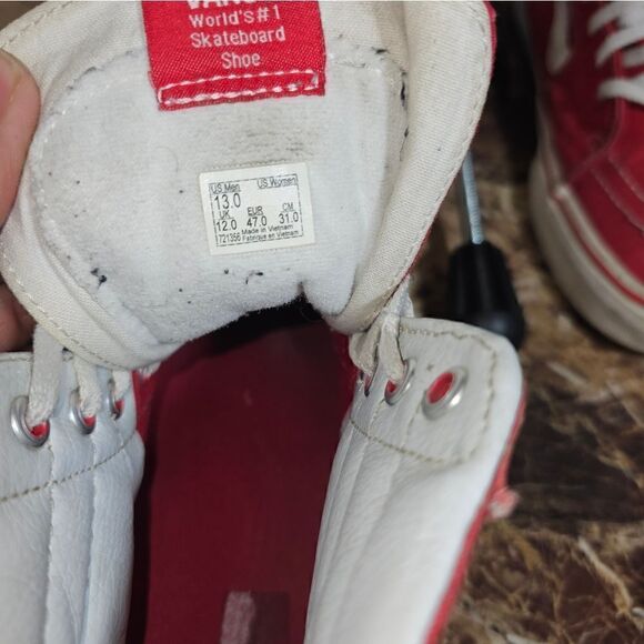 Vans men's Off The Wall hi top skateboard old skool red size 13.   010 - Picture 7 of 11